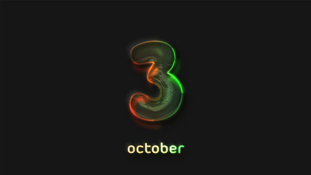 3 october 3 calendar with 3d number neon green and red neon lights 3D illustration on black...