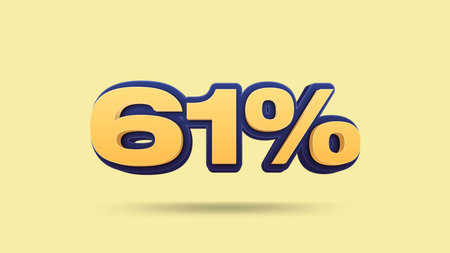 61% 3D number 61 percent symbol Great discount sale banner design in 3d illustration background,...