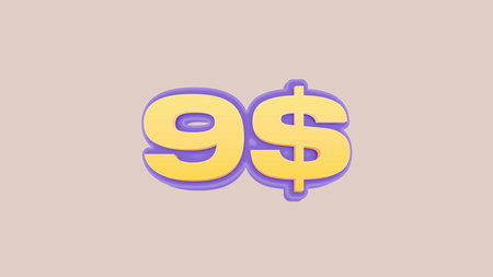 9$ 3D number 9 dollar symbol Great discount sale banner design in 3d illustration background, sale...