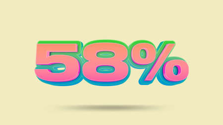 58% 3D number 58 percent symbol Great discount sale banner design in 3d illustration background, sale Off shopping bag and gift design elements. scene 3d big offer Special Label, Sticker, Tag.の写真素材
