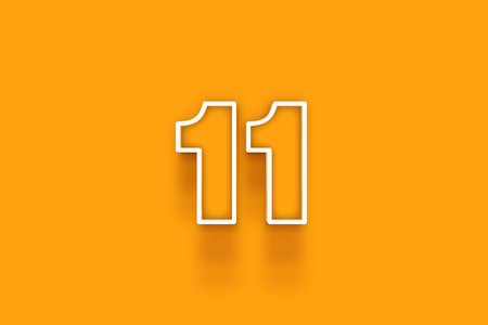 Yellow 3d number 11 isolated on yellow background coupon 11 3d numbers rendering discount collection for your unique selling poster, banner ads, Christmas, Xmas sale and moreの写真素材