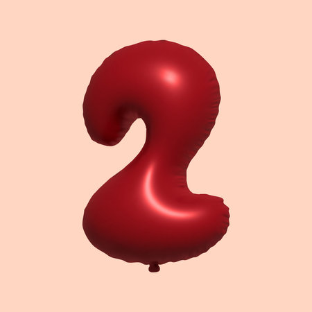 2 3d number balloon made of realistic metallic air balloon 3d rendering. 3D Red helium balloons for sale decoration Party Birthday, Celebrate anniversary, Wedding Holiday. Vector illustrationのイラスト素材