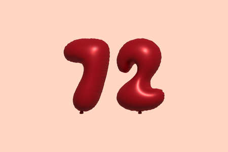 72 3d number balloon made of realistic metallic air balloon 3d rendering. 3D Red helium balloons for sale decoration Party Birthday, Celebrate anniversary, Wedding Holiday. Vector illustrationのイラスト素材