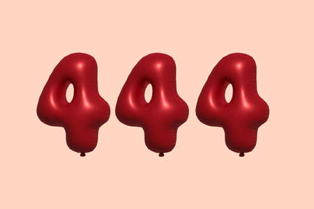 444 3d number balloon made of realistic metallic air balloon 3d rendering. 3D Red helium balloons for sale decoration Party Birthday, Celebrate anniversary, Wedding Holiday. Vector illustrationのイラスト素材