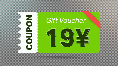 19 Yuan coupon promotion sale for website, internet ads, social media.Big sale and super sale coupon code Japanese yen 19 discount gift voucher coupon vector illustration summer offer ends weekendのイラスト素材