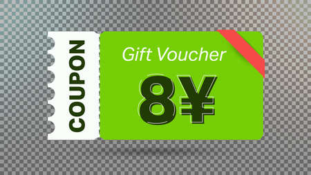 8 Yuan coupon promotion sale for website, internet ads, social media.Big sale and super sale coupon code Japanese yen 8 discount gift voucher coupon vector illustration summer offer ends weekendのイラスト素材