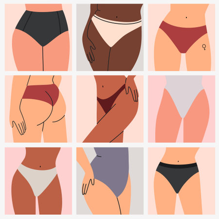 Set of vector illustrations of women in underwear. Different types of underwear.のイラスト素材
