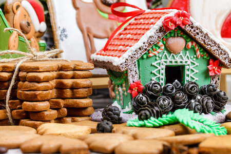 Christmas honey cakes with icing. Decoration of the gingerbread bake