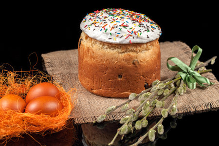 Easter cake and colored eggs