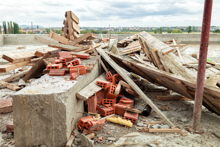 Construction waste on the roof of the house under construction. Outdoorsの写真素材