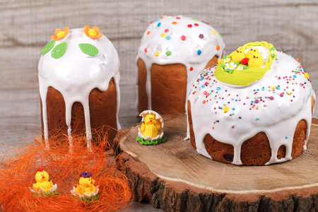 Easter cake on a wooden stand