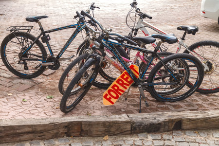 Parking bicycles that are rented to tourists from the hotel Club Salima in Beldibi, Turkey