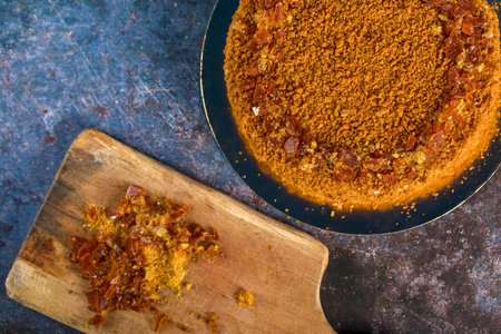 Honey cake. Homemade baking concept. Homemade layered honey cake. Flat lay