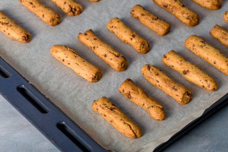Sticks shortbread dipped in chocolate. Home made cookies.