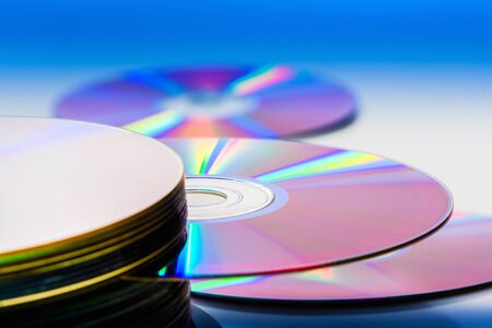 still life portrait of a stack of compact discの写真素材