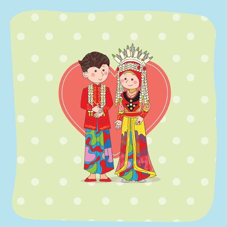 Couple Wedding Traditional Madurese Indonesiaのイラスト素材