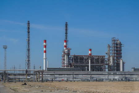 Petrochemistry. Chimney. Complex for the processing of hydrocarbons at an oil refinery ..
