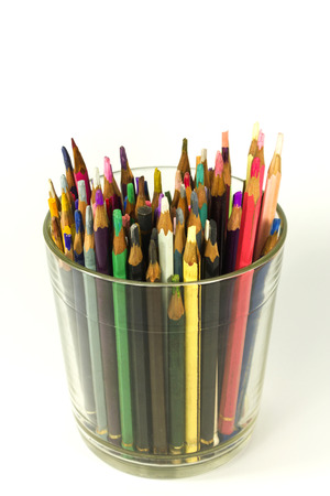 used color pencils in a glassの写真素材