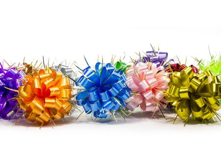 handmade ball-shaped ribbon flower for gift wrappingの写真素材