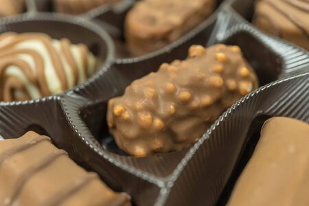 Assorted chocolate pralines, close upの写真素材