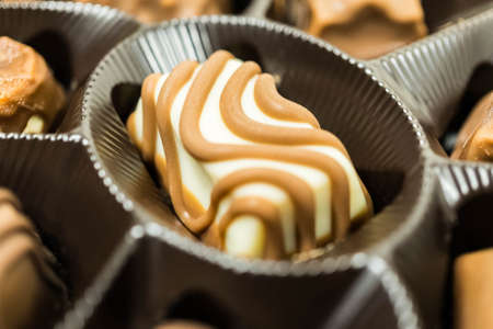 Assorted chocolate pralines, close upの写真素材