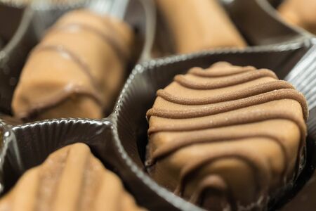Assorted chocolate pralines, close upの写真素材