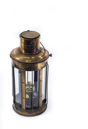 vintage style kerosene lamp, lantern on a white backgroundの写真素材