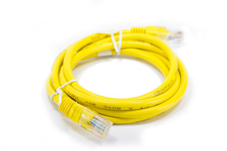 yellow network cable isolated on white background