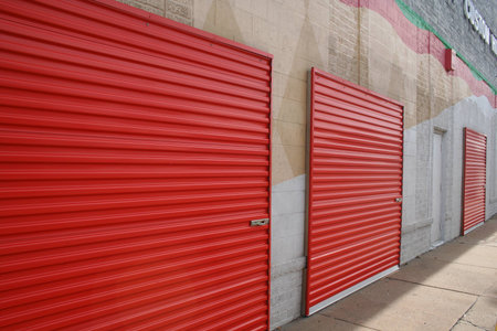 Self storage units with overhead doors.