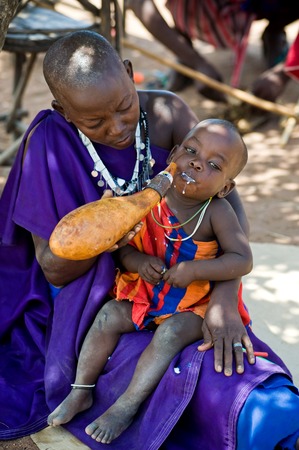 Tsavo East National Park. kenya. January 9, 2012. Maasai childrenのeditorial素材