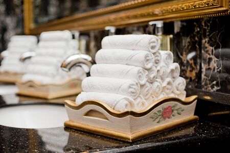 Towels in a public toiletの写真素材