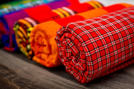 Colorful plaids of the Masai tribe. African blankets from Kenya and Tanzania. Blankets for the...