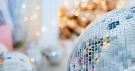 Disco mirrored ball pattern. Bokeh lights backgroundの写真素材