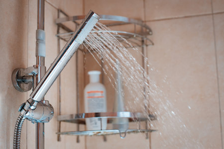shower head with wall background in modern bathroomの写真素材