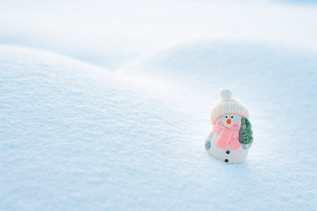 Merry christmas and happy new year greeting card with copy-space.Happy snowman decorative cap...