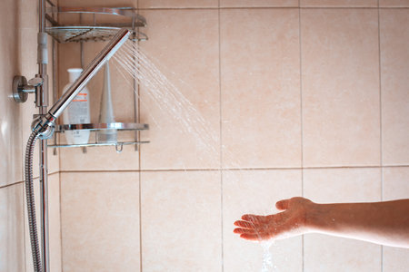 shower head with wall background in modern bathroomの写真素材