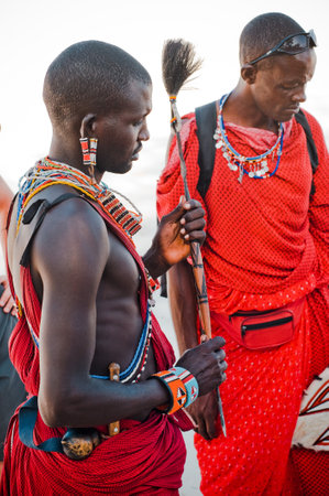 Maasai warrior on the beach Diani Beach, Kenya Mombasa January 26 2012のeditorial素材