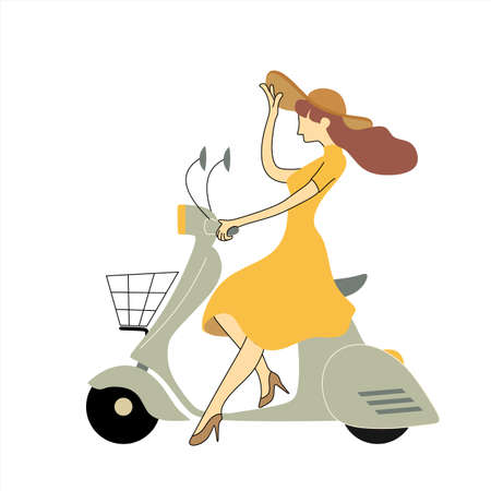 Girl on a scooter - vector illustration. young girl on a gray scooter.のイラスト素材