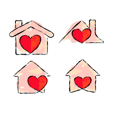 Set of 4 house icon variations on white background. Vector Home icon.House icon. Home Icon Vector isolated flat, Home Iconのイラスト素材