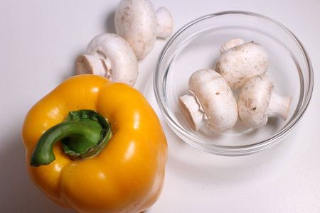 Food ingredients mushrooms peppersの写真素材