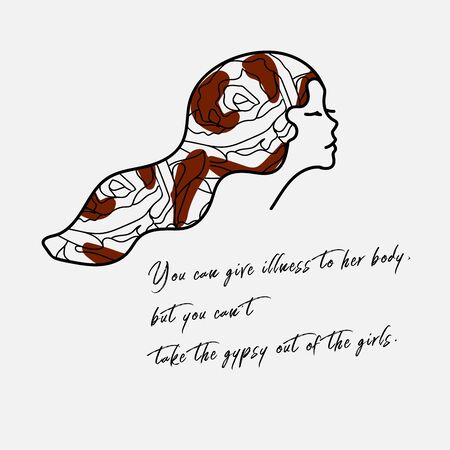 hand writing, positive quote and isolated illustration of roses and woman. vintage and simple style, wallpaper, daily post, card, picture, home decor, phone case, tart.のイラスト素材