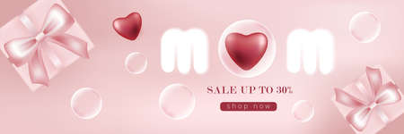 mother's day banner with bubbles and 3d heartsのイラスト素材