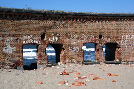 Wall of old fort Zapadny (West) near Baltysk, Russia                 の写真素材