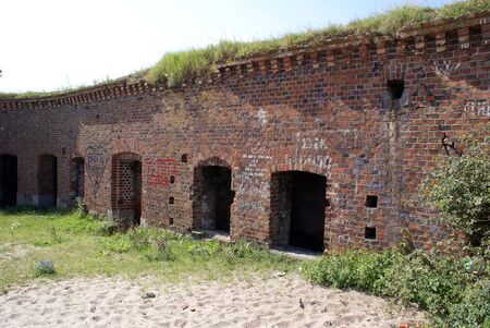 Old brick wall of fort Zapadny near Baltysk, Russia                  の写真素材