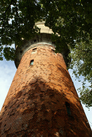 Old red brick tower in Polessk, Prussia, Kaliningrad, Russia                  の写真素材