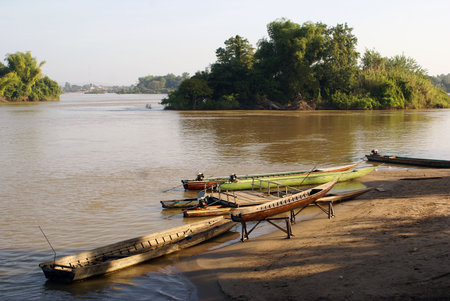 Boats on the Mekong, Laos                   の写真素材