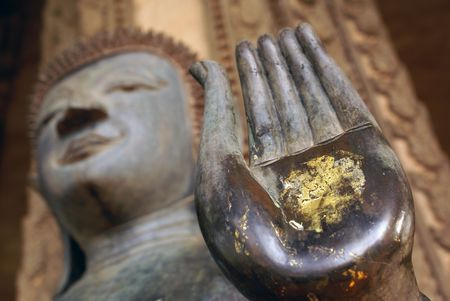 Left palm of Buddha in wat Phra Keo, Vientiane             の写真素材
