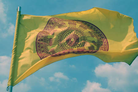 Yellow buddhist flag in Thailand                  の写真素材