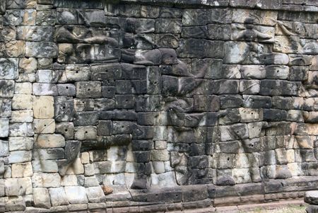 Elephants and stone blocks, Angkor, Cambodia                 の写真素材