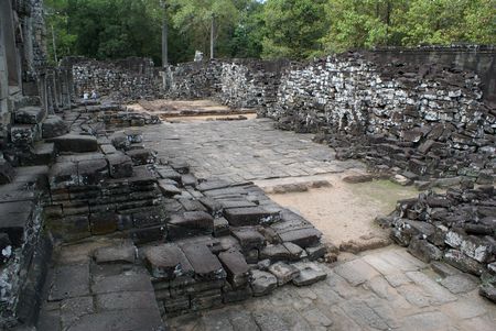 Inner yard of big stone temple, Angkor, Cambodia               の写真素材